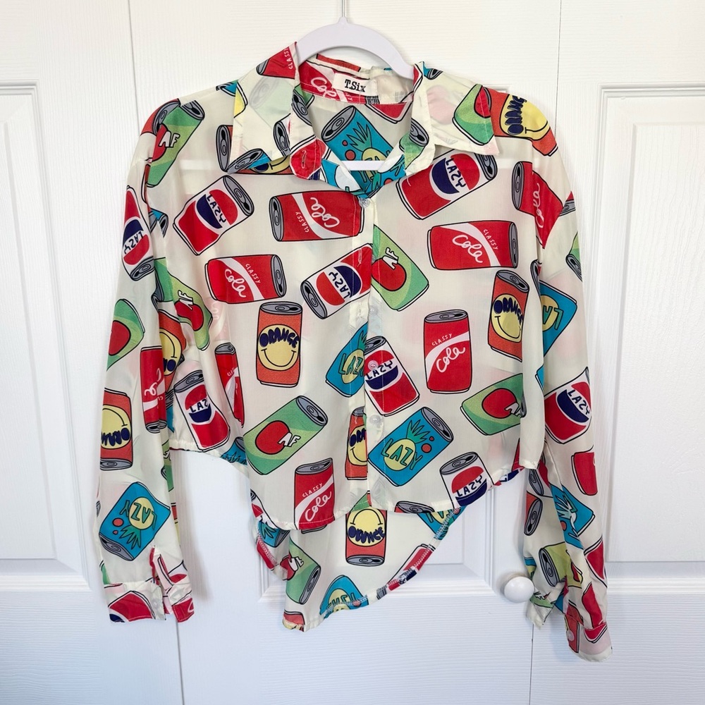 LAZY OAF style Soda Can Print long sleeve blouse MEDIUM
